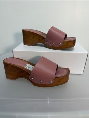 Splendid Dusty Rose Leather Slide Wedge Clogs